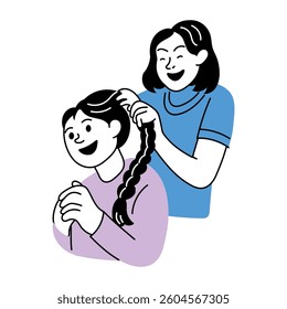 Hand drawn illustration of a character doing hairs for her friend