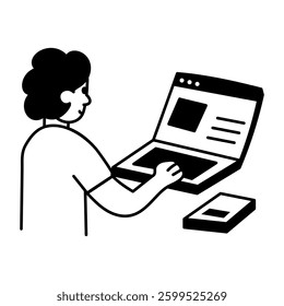 A hand drawn illustration of a character filling an online form 
