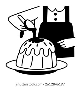 A hand drawn illustration of a character making chocolate pudding 
