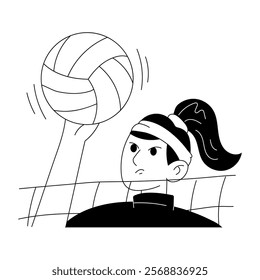 A hand drawn illustration of a character playing intense volleyball 

