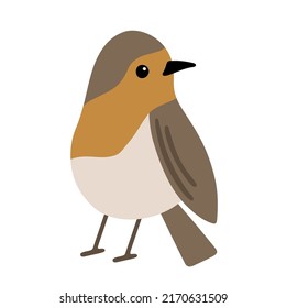 Hand drawn illustration with charming bird. Cute forest character. Vector lovely bird in flat style isolated on white background. Cartoon woodland creature. Childish colorful illustration