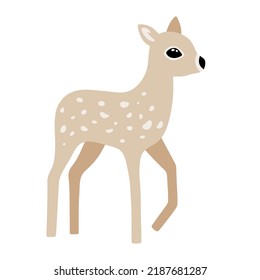 Hand drawn illustration with charming deer. Cute forest character. Vector lovely deer in flat style isolated on white background. Cartoon woodland creature. Childish colorful illustration