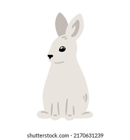 Hand drawn illustration with charming little rabbit. Cute forest character. Vector lovely bunny in flat style isolated on white background. Cartoon woodland creature. Childish illustration
