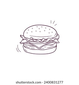 Hand Drawn illustration of cheeseburger icon. Doodle Vector Sketch Illustration