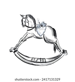 hand drawn illustration of children's toy horse, swing