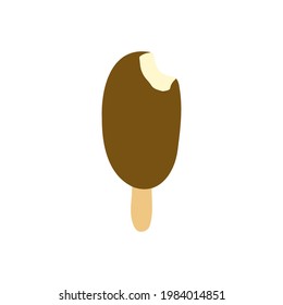 Hand drawn illustration of chocolate covered ice cream bar with almond nuts on a stick or gelato. Isolated on white background.