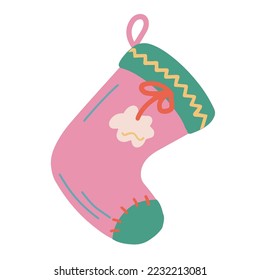 Hand drawn illustration of christmas sock. Christmas decoration element in doodle style