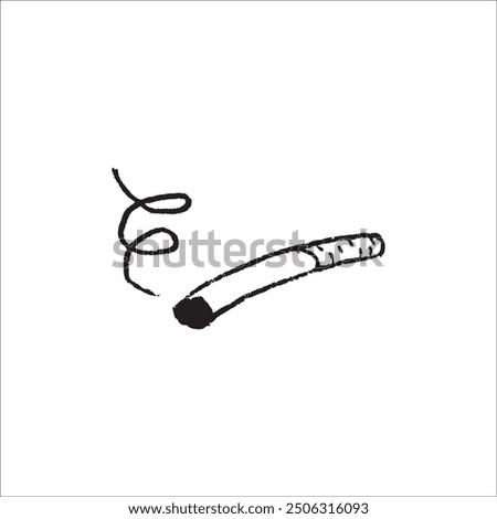 Hand drawn illustration of a cigarette with smoke, grunge style illustration.