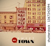 Hand drawn illustration of a cityscape. Vector background.