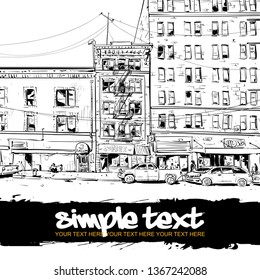 Hand drawn illustration of a cityscape. Vector background.