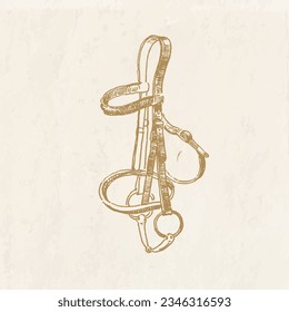 Hand drawn illustration of classical horse bridle, vintage style drawing, horseback riding tack