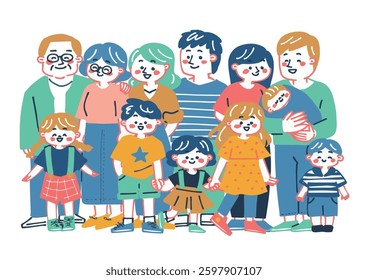  Hand drawn illustration of a close family