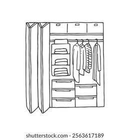 hand drawn illustration of closet