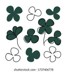 Hand Drawn Illustration Clover. Vector Sketch Set For Patrick Day. Plants Doodle.