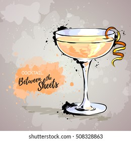 Hand drawn illustration of cocktail "Between the Sheets"