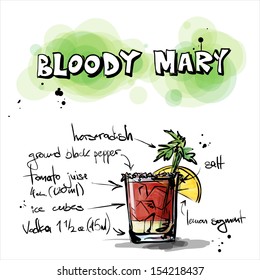 Hand drawn illustration of cocktail. BLOODY MARY. Vector collection.