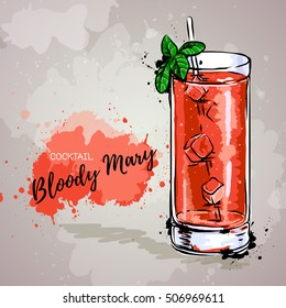 Hand drawn illustration of cocktail bloody mary.