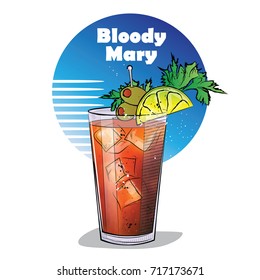 Hand drawn illustration of cocktail. Bloody Mary. Vector illustration
