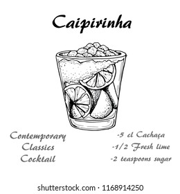 Hand drawn illustration of cocktail Caipirinha. Vector