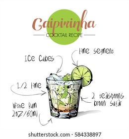 Hand drawn illustration of cocktail Caipirinha. Vector collection.