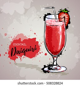 Hand drawn illustration of cocktail daiquiri