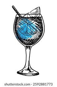 Hand drawn illustration of cocktail. Dessert templates collection for menu design, flyers and brochures. Engraving style hand drawn sketch, vector illustration.