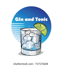 Hand drawn illustration of cocktail. Gin and Tonic. Vector illustration