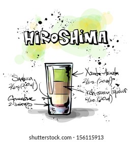 Hand drawn illustration of cocktail. HIROSHIMA. Vector collection.