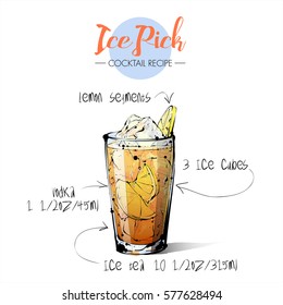 Hand drawn illustration of cocktail Ice Pick. Vector collection.