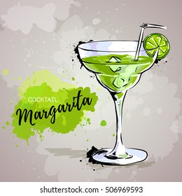 Hand drawn illustration of cocktail margarita