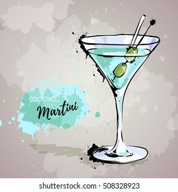 Hand drawn illustration of cocktail martini.