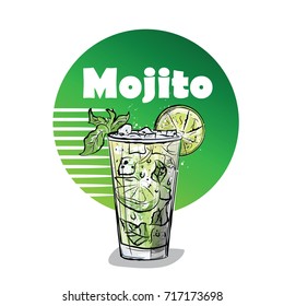 Hand drawn illustration of cocktail. MOJITO. Vector illustration