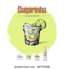 Hand drawn illustration of cocktail recipe. Vector collection.