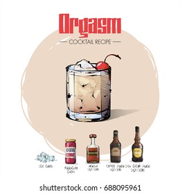 Hand drawn illustration of cocktail recipe. Vector collection.