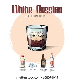 Hand drawn illustration of cocktail recipe. Vector collection.