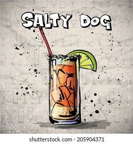 Hand drawn illustration of cocktail. SALTY DOG. Vector collection.