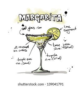 Hand drawn illustration of cocktail. Vector collection.