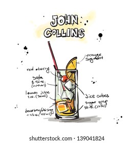 Hand drawn illustration of cocktail. Vector collection.