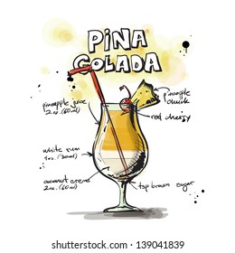 Ilustração desenhada à mão de cocktail. Coleção de vetores.