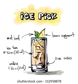 Hand drawn illustration of cocktail. Vector collection.