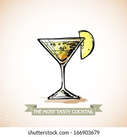 Hand drawn illustration of cocktail. Vector collection.