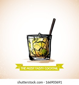 Hand drawn illustration of cocktail. Vector collection.