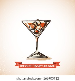 Hand drawn illustration of cocktail. Vector collection.
