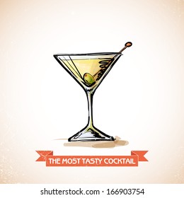 Hand drawn illustration of cocktail. Vector collection.