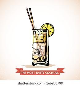 Hand drawn illustration of cocktail. Vector collection.