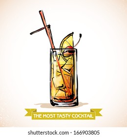 Hand drawn illustration of cocktail. Vector collection.