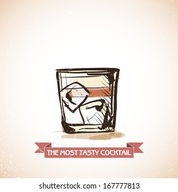 Hand drawn illustration of cocktail. Vector collection.