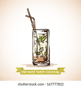 Hand drawn illustration of cocktail. Vector collection.