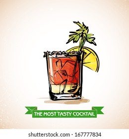 Hand drawn illustration of cocktail. Vector collection.