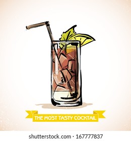 Hand drawn illustration of cocktail. Vector collection.